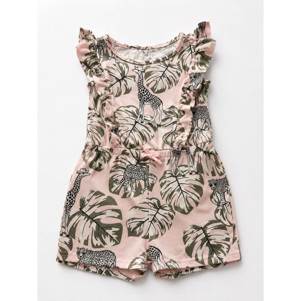 Okie Dokie Girls Pink Safari Animal Print Ruffle Romper Giraffe Leopard 2T